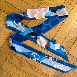 Blue Floral Silk Twilly Scarf